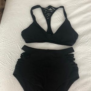 Aerie Black distresses high waisted bikini Med